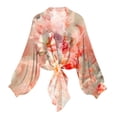 thumbnail image 1 of Retro Floral Chiffon Cardigans Womens Tie Front Sheer Cardigan Cover Ups Lightweight Lantern Sleeve Elegant Shirt Tops Pink, M, 1 of 6