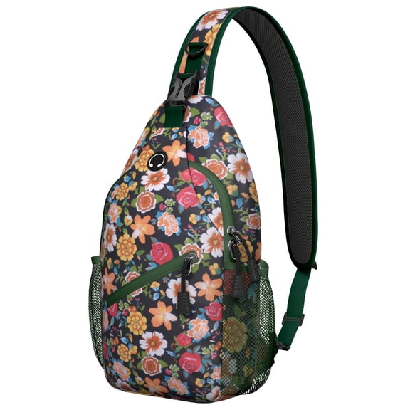 Retro Floral Crossbody Sling Bag for Women, Lightweight Botanical Travel Backpack with Aesthetic Bloom Print, Artistic Hiking Daypack for Spring