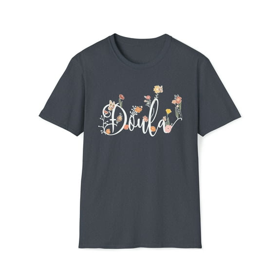 Retro Floral Doula, Gildan Unisex Softstyle T-Shirt, Graphic Tee, S-3XL