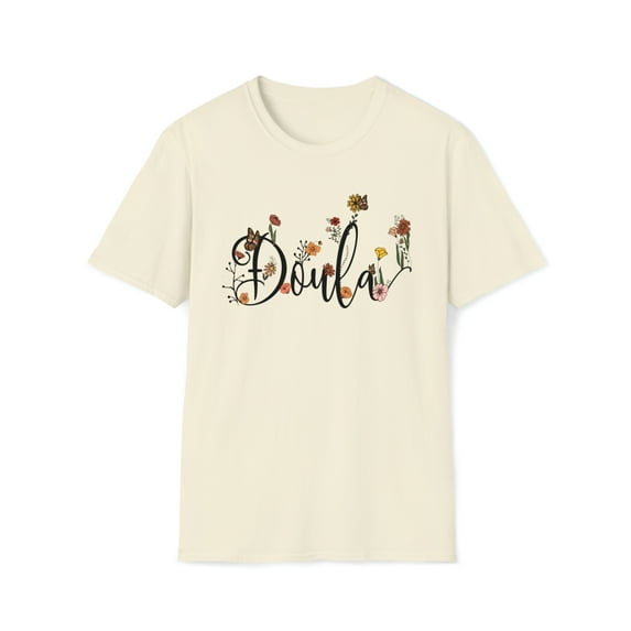 Retro Floral Doula, Gildan Unisex Softstyle T-Shirt, Graphic Tee, S-3XL