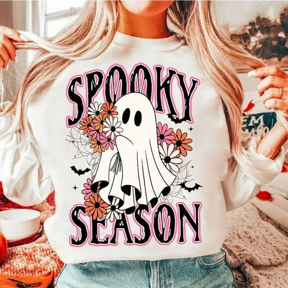 Retro Floral Ghosts Sweatshirt, Vintage Boujee Halloween Shirt with Flowers, Cute Neon Ghost SWEAT Sweatshirt, Spooky Season Vibes for Fall