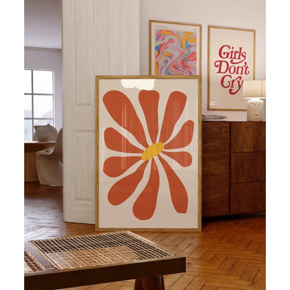 Retro Floral Groovy Botanical Print, Unframed Paper Poster 8x10in