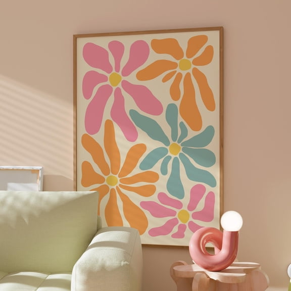 Retro Floral Groovy Daisy Preppy Boho Poster Unframed Paper Print