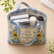 Retro Floral Hummingbird Sunflower Tote Bag, 14.96in Vintage Casual Patchwork Scripture Handbag, Large Capacity Daily Shopping & Church Carry Bag for Women by XSAOP