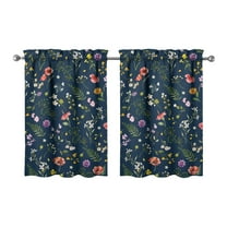 Retro Floral Kitchen Curtains 2 Piece Set - 27.5x36 Inch Bloom and Blossom Print, Semi-Sheer Tier Curtains with Rod Pocket