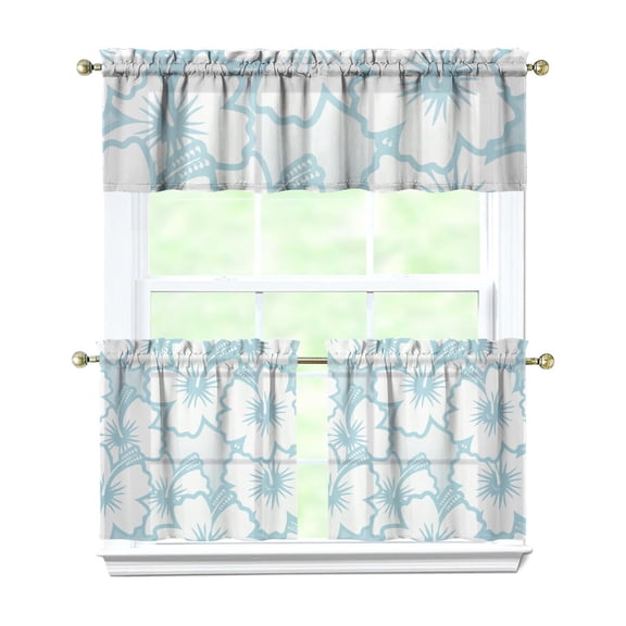 Retro Floral Kitchen Curtains - 3 Pack Tier Curtains with Semi-Sheer Fabric