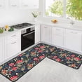 thumbnail image 1 of Retro Floral Kitchen Rugs and Mats Anti Fatigue, Flower Kitchen Mat Cushioned Anti Fatigue 2 Piece Set and Black kitchen floor mat for in front of sink for Home Kitchen Decor or Office 17"x30"+17"x47", 1 of 6