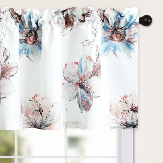 Retro Floral Kitchen Valances for Windows, Smooth Textured Rod Pocket Valance Solid Window Treatment for Living Room, 1 Panel, 52 Inch Wide by 18 Inch Long