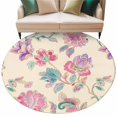 thumbnail image 1 of Retro Floral Large Area Rugs for Bedroom Living Room, Soft Non Slip Carpet Bedside Rug, Farmhouse Botanical Leaves Flowers Round Floor Cover Kitchen Accent Rug 5' for Dining Room/Office, 1 of 9