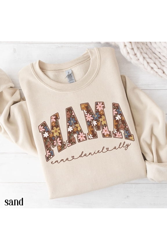 Retro Floral Mama Sweatshirt, Fall Aesthetic Mom Crewneck, Custom Name Gift for Mother’s Day or Christmas