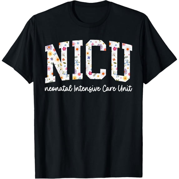Retro Floral NICU NURSE Groovy Neonatal Intensive Care Unit T-Shirt