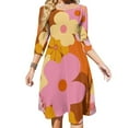 thumbnail image 1 of Retro Floral Orange Pattern Design Flare Dress Square Neck Dress Elegant Female Fashion Printed Dress, 1 of 9