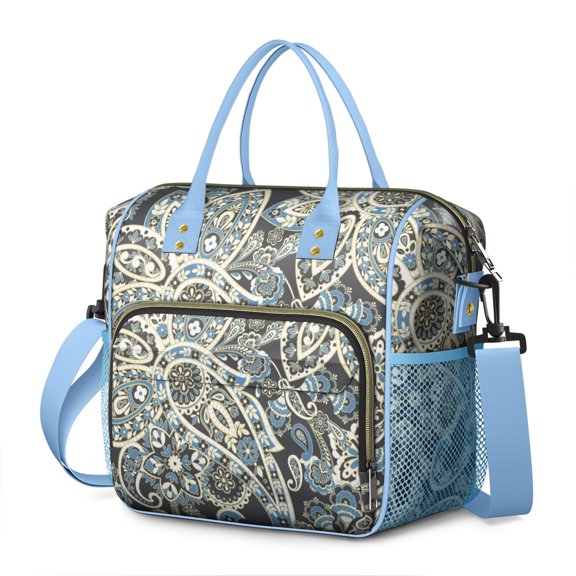 Retro Floral Paisley Lunch Box - Large Leakproof Cooler Bag with Multi-Pocket Design, Stylish & Practical for Work & Gym