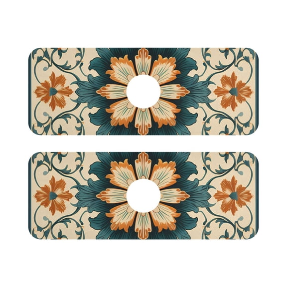 Retro Floral Pattern 2 Pack Sink Splash Guard Faucet Drying Mat Absorbent Water Catcher Draining Mats Kitchen Bathroom Decorative 14.7x5.4in