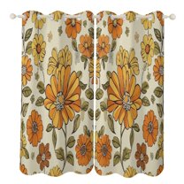 Retro Floral Pattern 2 Panels Blackout Curtains for Bedroom Living Room Drapes Kitchen Room Window Curtain Grommet