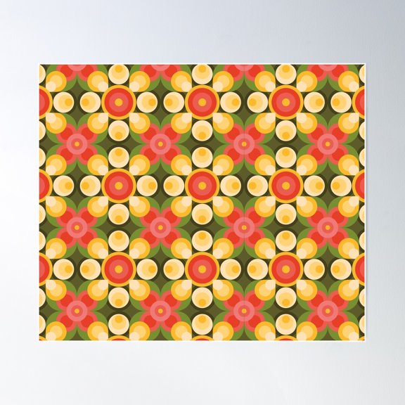 Retro Floral Pattern Abstract 70S, Geometric Shapes Poster Wall Art, Modern Wall Decor For Living Room Bedroom, 24x36 UNFRAMED