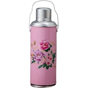 Retro Floral Pattern Hot and Cold Water Bottle 2L, Glass Liner Insulated Water Jug with Double Handles, Chinese Traditional Metal Flask for Home, Office, and Travel Pink