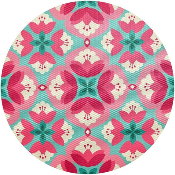 Retro Floral Patterns Round Placemat Set of 1, Non-Slip Heat Resistant & Waterproof Plate Pads for Dinner Table Table Placemats, 15.4 in Home Decor