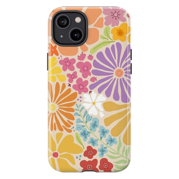 Retro Floral Phone Case, Colorful 70s Daisy Pattern Protective iPhone Cover, Groovy Flower Power Aesthetic for iPhone 16 15 14 13 12 11 Pro Plus Mini