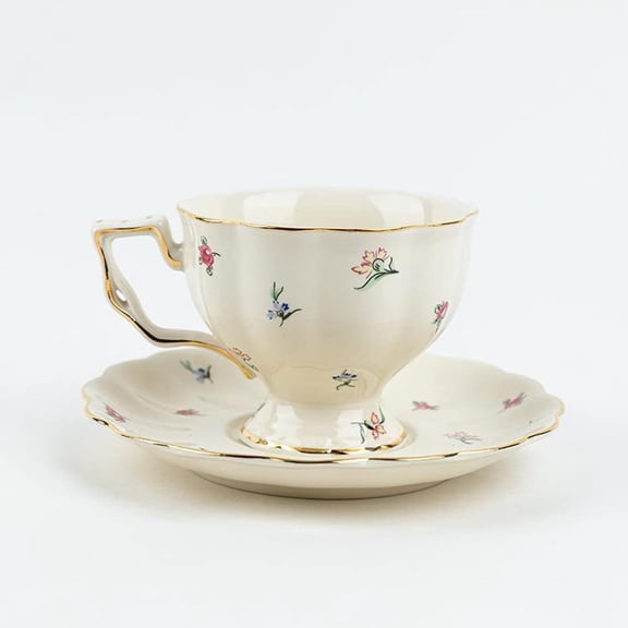 Retro Floral Porcelain Tableware Set, Ceramic Decorative Dining Ware for Daily Use and Gifting (1X floral cup set)