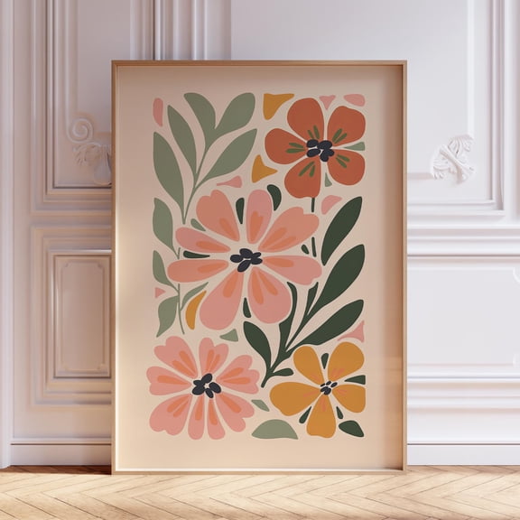 Retro Floral Poster Flower Market Poster Terracotta Wall Art Retro Flower Poster Boho Floral Art Abstract Floral Art Retro Flower Poster , Poster Print Only