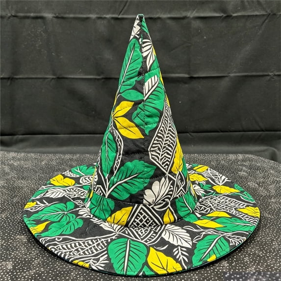 Retro Floral Print Quilted Witch Hat, Wide Brim Pointed Wizard Hat, Cottagecore Boho Costume Accessory for Women, Party Photography Dress Up Hat