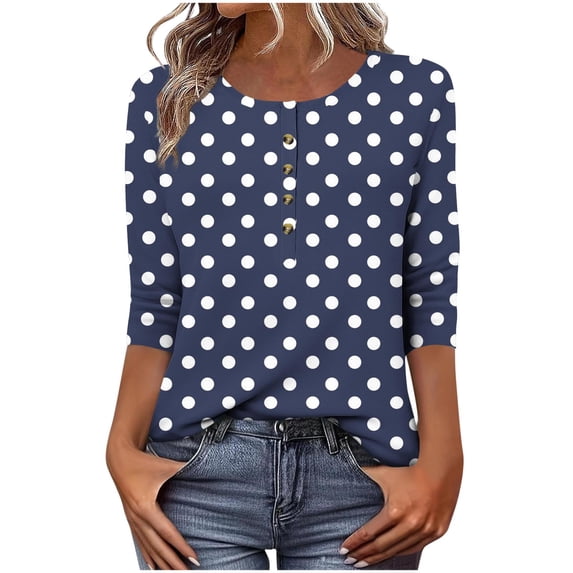 Retro Floral Print Summer Blouse for Women 3/4 Length Sleeve Womens Tops Casual Button Henley Shirts Loose Fit