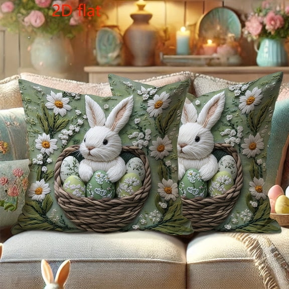 Retro Floral Rabbit Pillow Cover 18x18 Inches Rustic Animal Farm Pillow Cover for Bedroom Decor