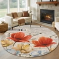thumbnail image 1 of Retro Floral Round Area Rug 7Ft Washable Circle Rugs for Dorm Laundry Room, Red Yellow Tulips Barm Doors Farmhouse Wooden Non-Slip Carpet Floor Mats Indoor Outdoor Carpet Runner Aesthetic Home Decor, 1 of 8