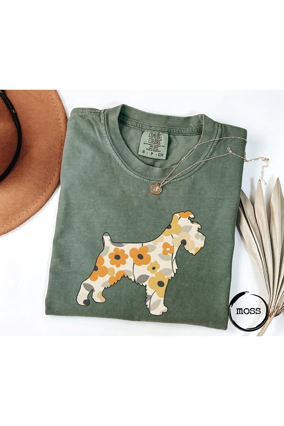 Retro Floral Schnauzer Dog Mom Vintage Style Dog T-Shirt All Size S-3XL