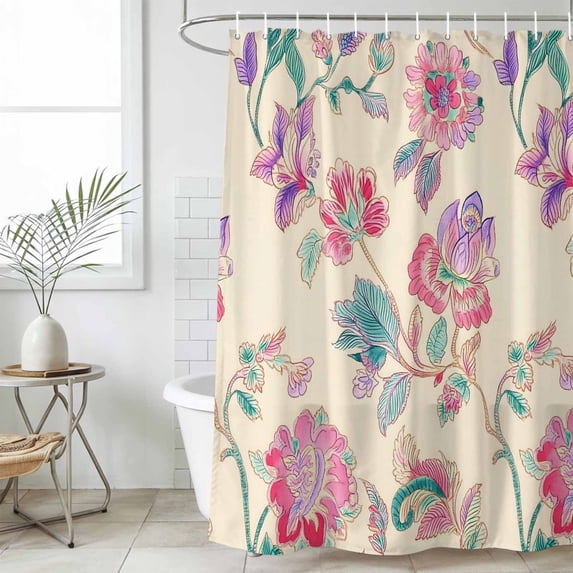 Retro Floral Small Stall Shower Curtain, Waterproof Shower Curtains for Bathroom, Farmhouse Botanical Leaves Flowers Washable Fabric Cloth Bath Curtain for Bathtub Decoration with Hooks 36x72 Inches