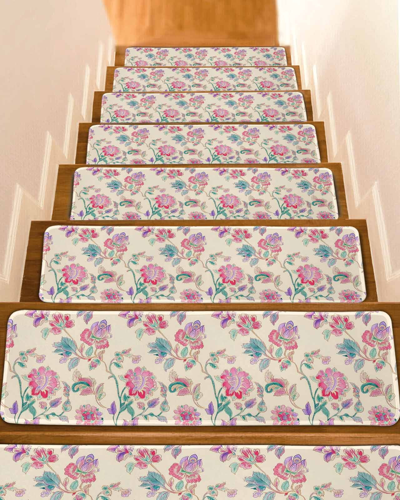 Retro Floral Stair Treads for Wooden Steps Indoor Runner Rug Carpet ...