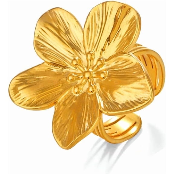 Retro Floral Statement Ring Minimalist Rings Adjustable Festival Party Jewelry Gold Silver Color Flower Open Ring for Women Trendy