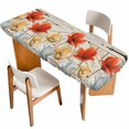 thumbnail image 1 of Retro Floral Table Cloths for 8 Foot Rectangle Tables, Red Yellow Tulips Barm Doors Farmhouse Wooden Patio Waterproof Elastic Fitted Tablecloths, Washable Rectangular Table Cover for Camping, 1 of 8