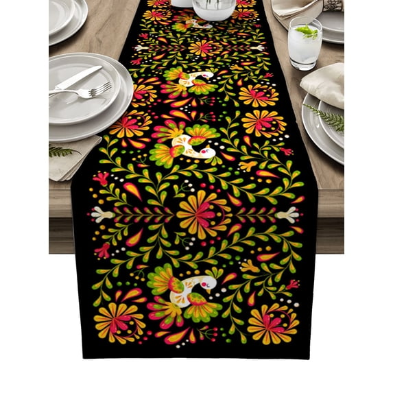 Retro Floral Tile Pattern Modern Table Runners Holiday Party Wedding Decoration Tablecloth Living Room Dining Table Accessories
