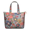 thumbnail image 1 of Retro Floral Travel Tote Bag, Zippered Shoulder Bag with Multiple Pockets, Perfect for Moms on the Go, 1 of 5