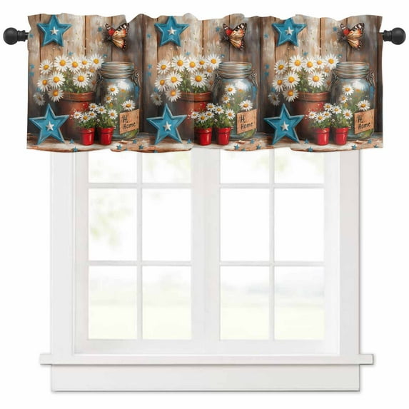 Retro Floral Valances for Windows Farmhouse Kitchen Curtains Valances Rod Pocket Valance Curtains for Kitchen Windows Spring Summer Rustic Botanical Watercolor Window Valances for Bathroom 54"x18"