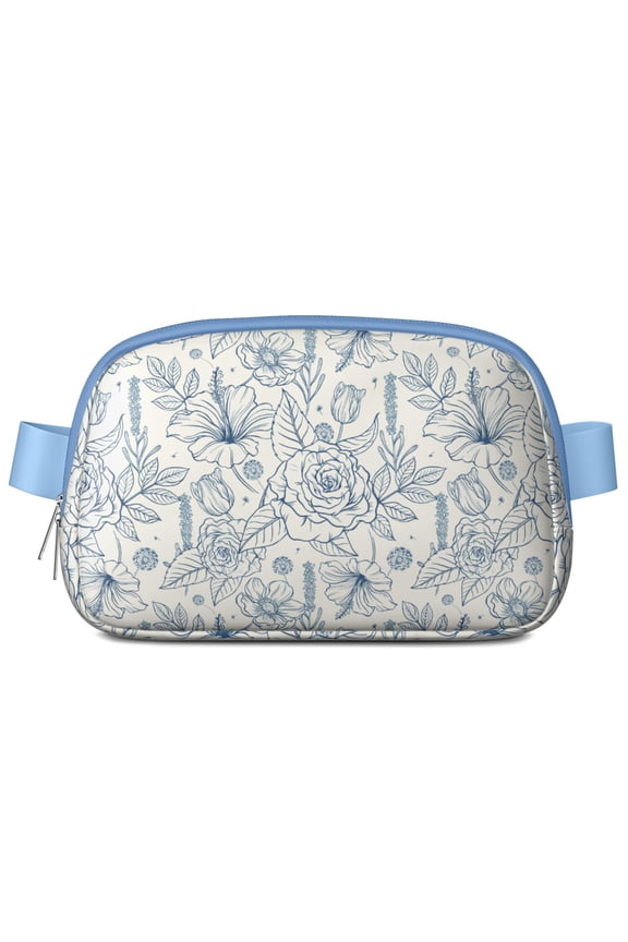 Retro Floral Waist Bag – Country Farmhouse Fanny Pack with Wildflower Garden & Bee Artwork