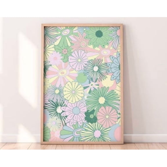 Retro Floral Wall Poster 60S 70S Pastel Decor , Poster Print Only