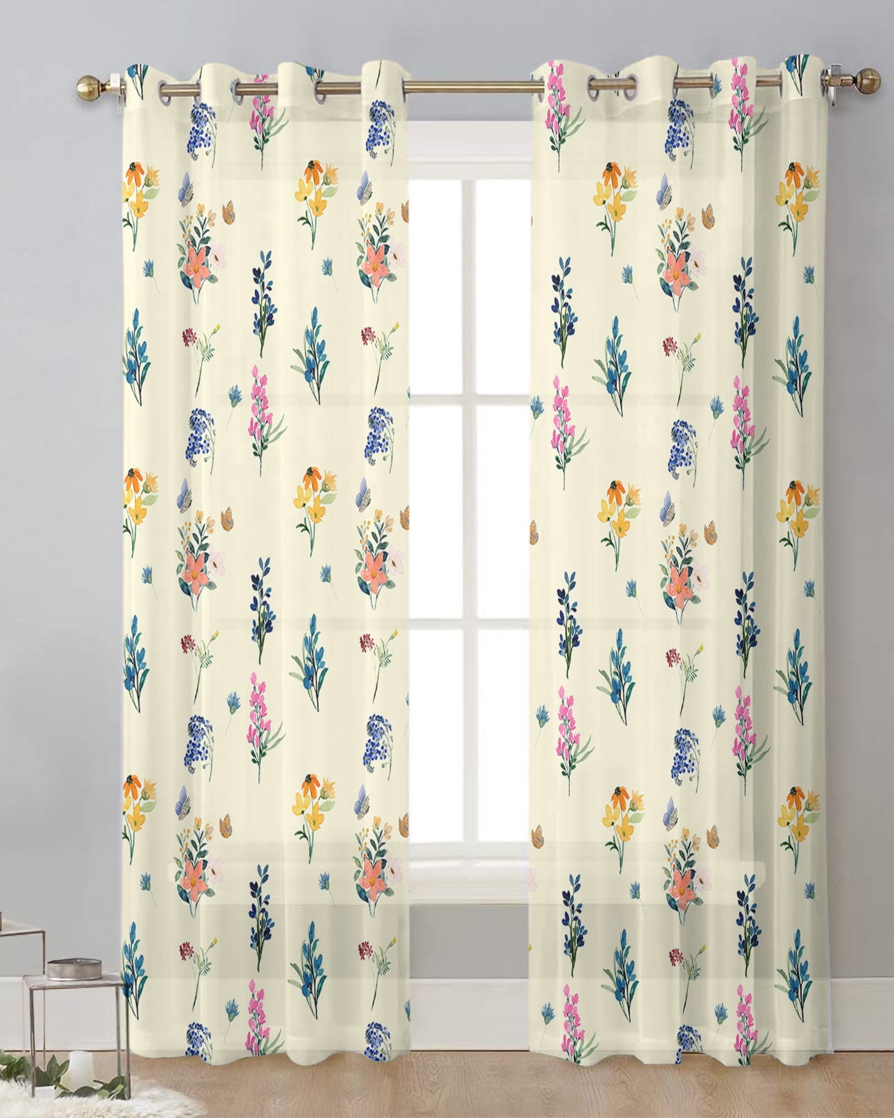 Retro Floral Wildflowers Sheer Curtains For Living Room Window