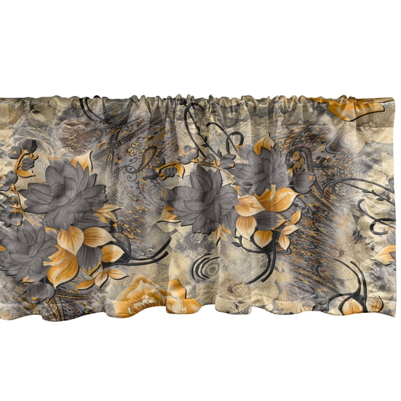 Retro Floral Window Valance, Floral Pattern of Vintage Botanical Ornament Garden Romance, Curtain Valance for Kitchen Bedroom with Rod Pocket, 54" X 18", Pale Orange Dimgray and Beige, by Ambesonne