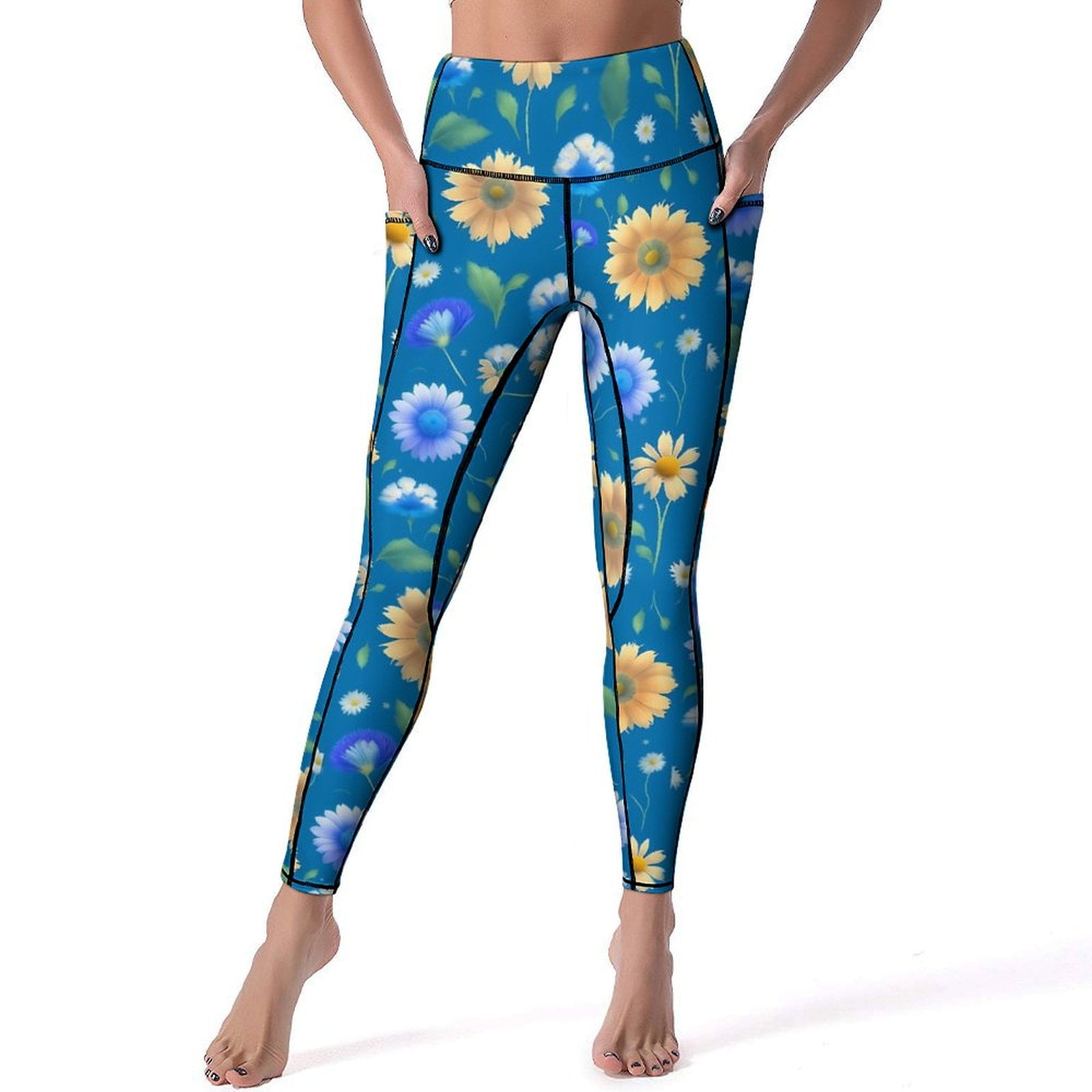 【新品未使用】 SIILON FLOWER leggings Retro Flower 60s Leggings Colorful Floral Pattern Yoga Pants