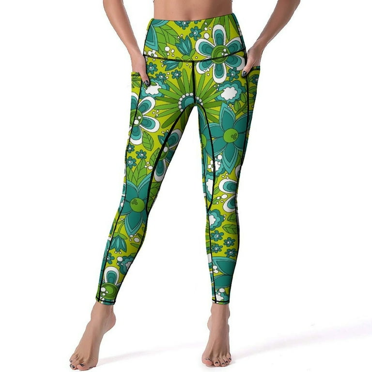 Retro Flower 60s Leggings Colorful Floral Pattern Yoga Pants