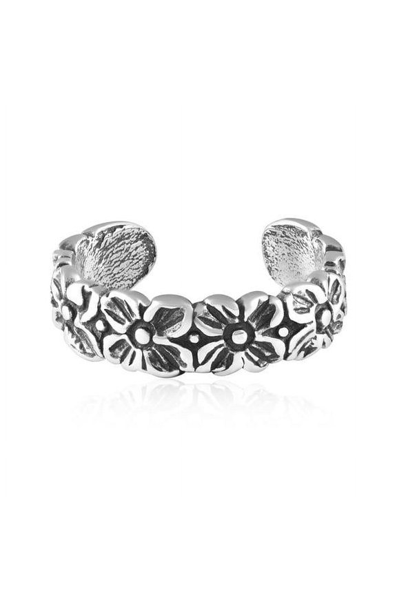 Retro Flower Adjustable Sterling Silver Toe Ring