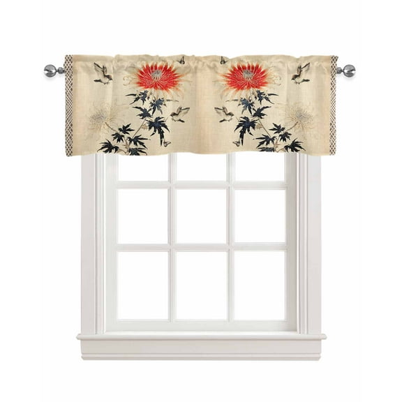 Retro Flower Bird Linen Curtain Valance for Bedroom/Bathroom/Kitchen/Office/Living/Dining Room Window,Classical Spring Summer Plant Rod Pocket Topper Decorative Cafe Drapes Panel 60"x18"