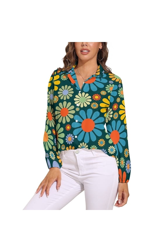 Retro Flower Blouse Ditsy Floral Print Vintage Pattern Blouses Women Long Sleeve Casual Shirts Autumn Oversized Clothes