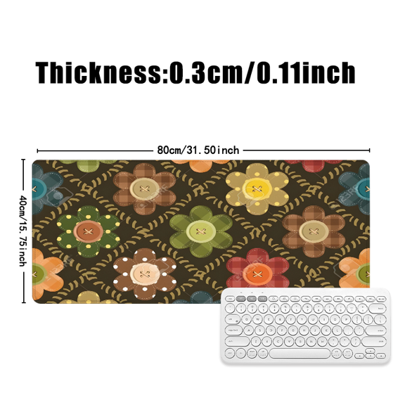 Retro Flower Button Design Mouse Pad 31.5 x 11.82 Inches Rubber Desk Mat for Office and Home Use