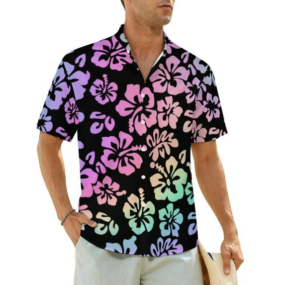 Retro Flower Casual Shirt Tropical White Hibiscus Elegant Hawaiian Shirts Man Short Sleeve