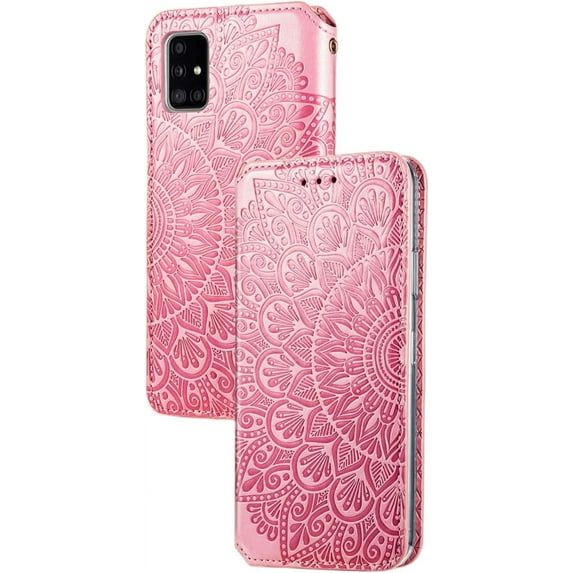 Retro Flower Comfortable PU Flip Phone case with Wallet Card Holder for Samsung Galaxy S21 S20 Ultra Plus FE Note 20 10 Ultra Pro Protective Cover Exquisite Shockproof Bumper(Pink,S21 Ultra)
