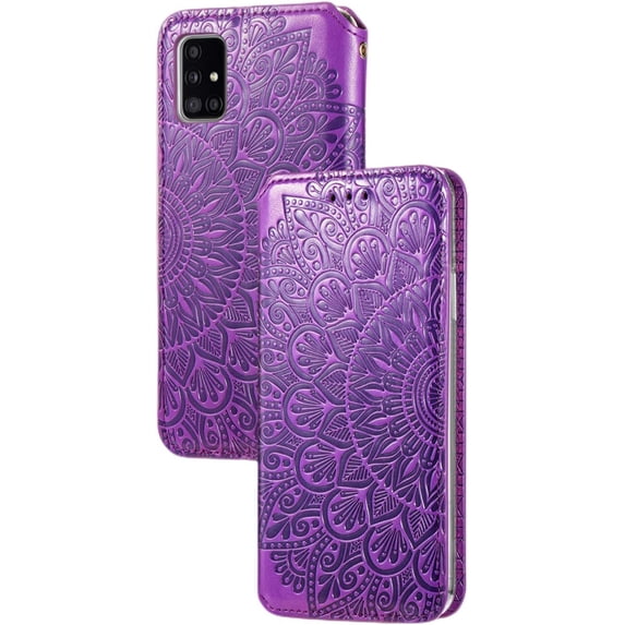Retro Flower Comfortable PU Flip Phone case with Wallet Card Holder for Samsung Galaxy S21 S20 Ultra Plus FE Note 20 10 Ultra Pro Protective Cover Exquisite Shockproof Bumper(Purple,Note 20)